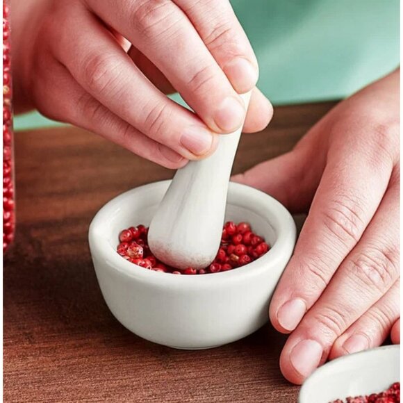White Porcelain Mortar and Pestle Set Small Mini White Grind Mix Cocktail - Picture 1 of 8